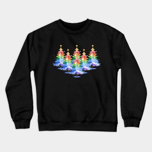 Gradient Rainbow Watercolor Christmas Tree Gay Pride T-Shirt Crewneck Sweatshirt by Gold Dust Publishing